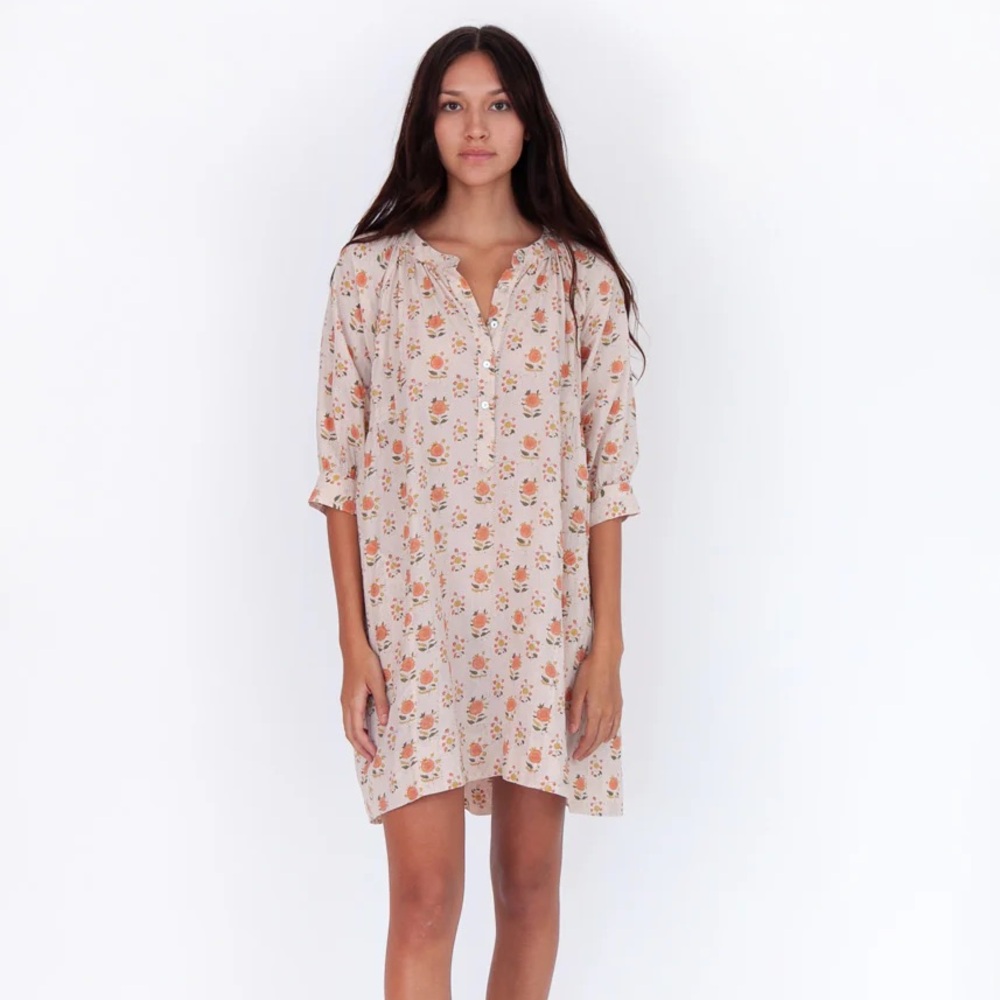 Matta Floral Mini Dress - Cream and Orange
